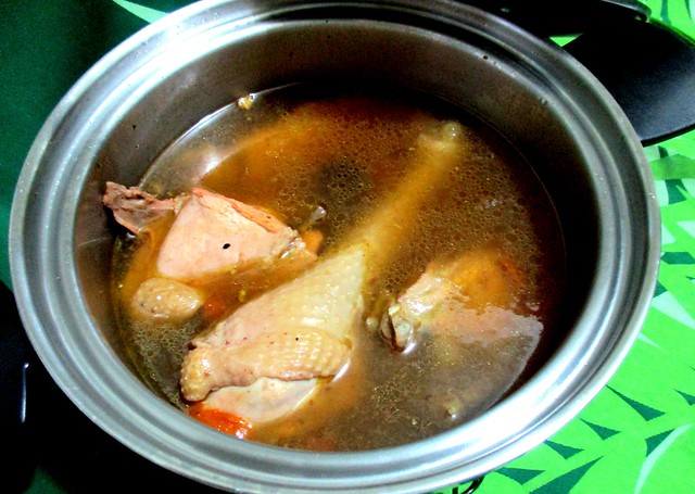 Chicken in traditional red wine soup from Peter