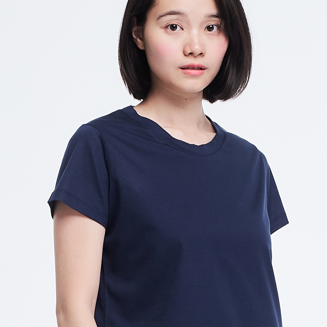 棉．麻 女 T 恤 藍色 - 珠光棉圓領TEE/深藍
