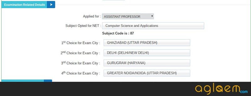 Examination Details in Application Form