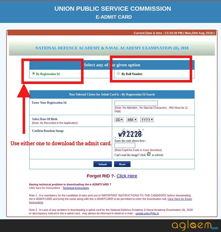 UPSC's Window to download the admit card