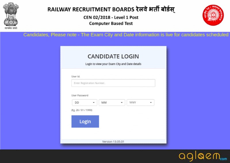 RRB Group D Exam Center 2018