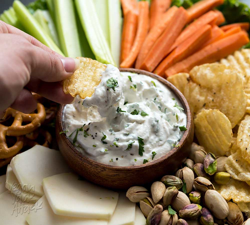 With sports events and family gatherings coming back in full swing, make this SUPER easy Cilantro Onion Dip Party Platter for every appetite! Vegan, Gluten-free #lenoxusa #dansk #platter