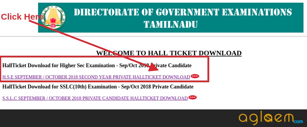 TN HS Supplementary Hall Ticket September/October 2018