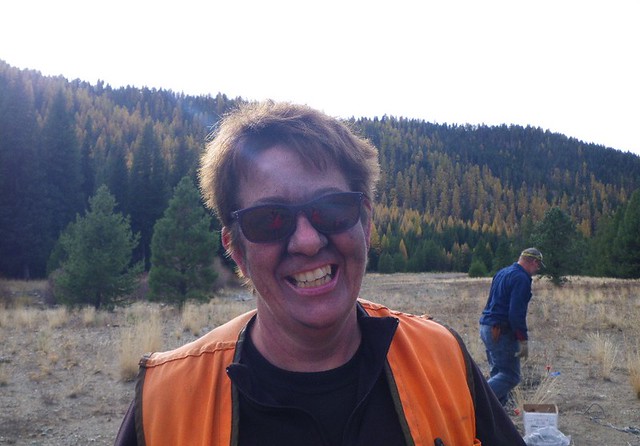 Forest Service soil scientist Debbie Dumroese with biochar on her face
