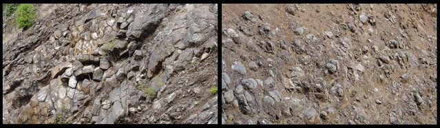 Basalt columns (left) and spheroidal weathering (right)