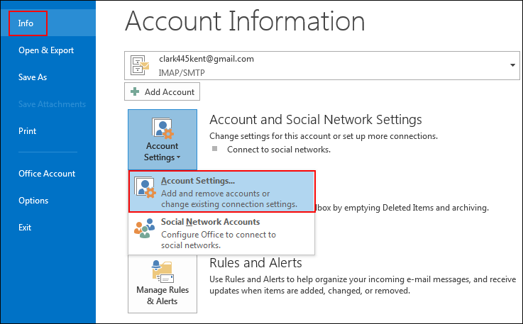 Mở Account Setting Trong Outlook