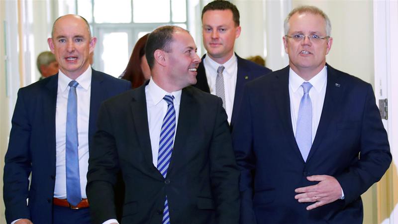 澳洲總理莫里森（右）。（圖片來源：David Gray/Reuters）