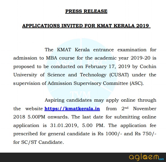 KMAT Kerala 2019 Press Release