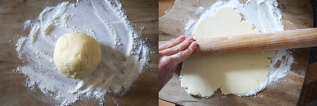 Homemade mini gluten free pumpkin pies making process: rolling the shortcrust pastry