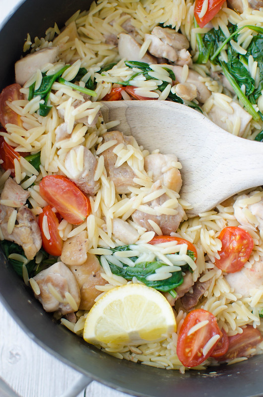 One Pot Lemon Chicken with Orzo - light, healthy, and delicious! All cooked in one pot and ready in under 30 minutes! 