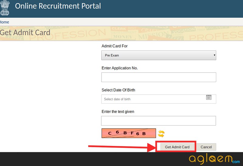 Login window to download the admit card