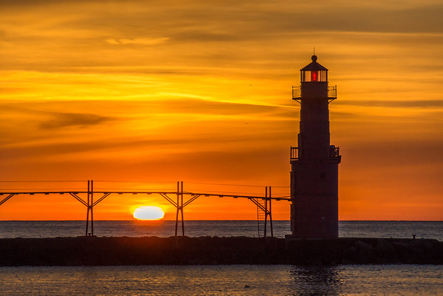 Sunrise, Lighthouse, Algoma, Lake Michigan, Wisconsin, 