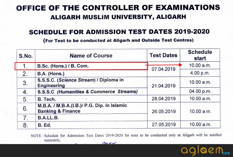 AMU BSc Exam Date 2019