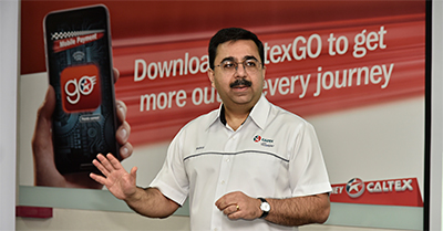 Chevron’s General Manager of Products for Singapore, Shahid Ahmed, at the launch of CaltexGo mobile fuel payment app in Singapore.