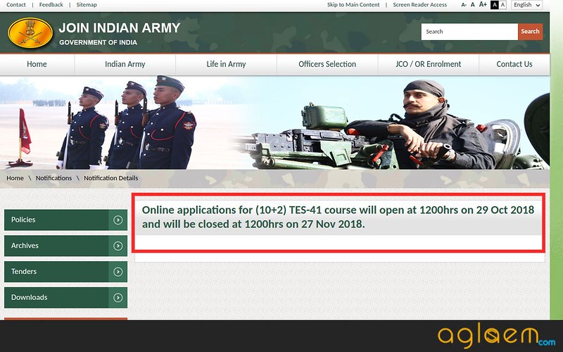 Indian Army TES 41 (Aug 2019) Application Dates