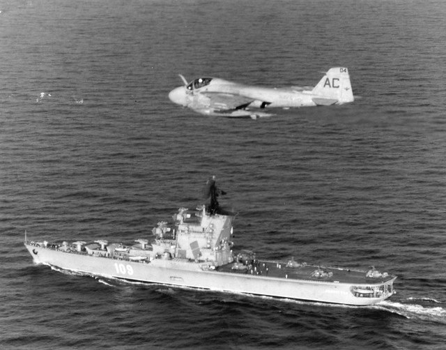 A-6 Flyover of Soviet Moskva Class Helicopter Carrier - Moskva