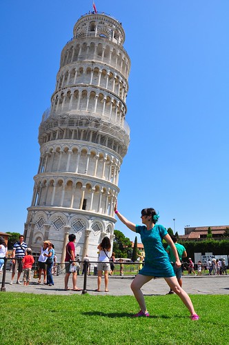 Vicky holding up the Tower