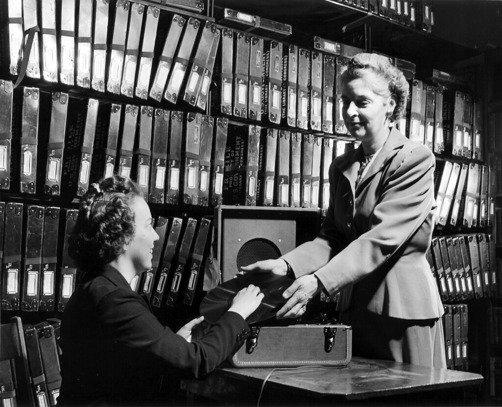 Books for the Blind, 1949 A librarian selects a "talking b… Flickr