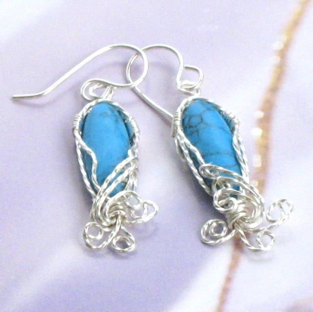 Turquoise Wire Wrapped Cabochon Earrings | Turquoise Cabocho… | Flickr