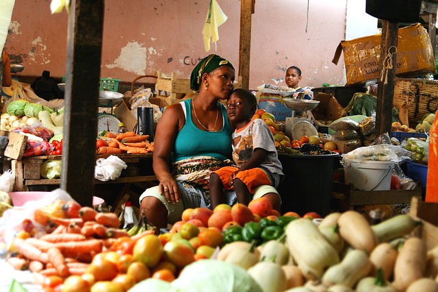 Mother and child at market in Mercado Municipal São Filipe Cape Verde
