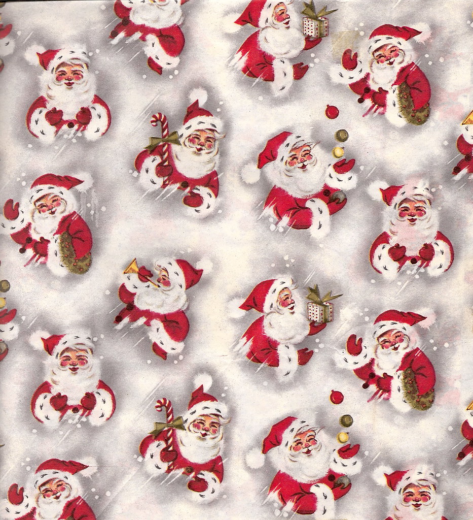 vintage christmas wrapping paper with Santas | Love the brig… | Flickr