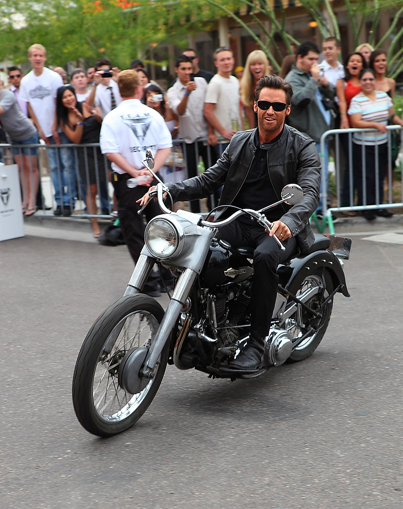 Hugh Jackman "Wolverine" riding his Harley | I took this pho… | Flickr