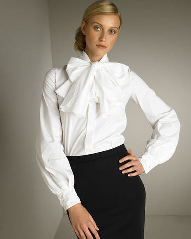 white bow blouse | Long Sleeve tie bow white Blouse | aqua_cola | Flickr