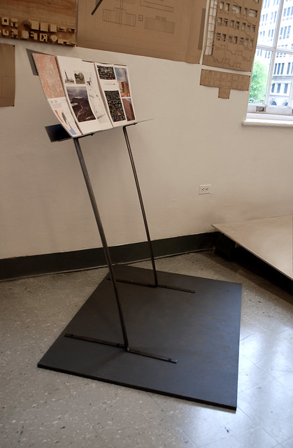I built a prototype of the book stand in the library towers. Here, it is displaying research booklets I created about Johannesburg for the student exhibition at Cooper Union.