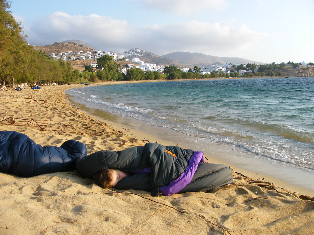 camping sleeping beach greece