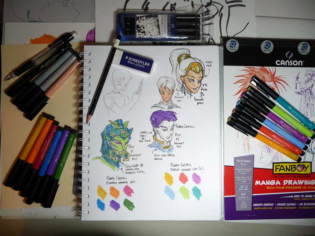 Expanded suggested materials  for Manga  sketching in color 