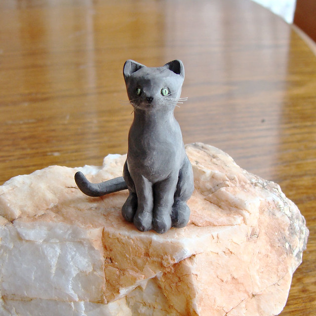  clay  sculpture  Miniature Cat  front polymer clay  