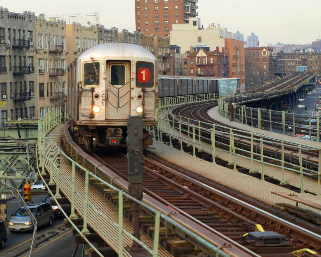 No 1 Train on Elevated Subway Tracks, Inwood, New York Cit