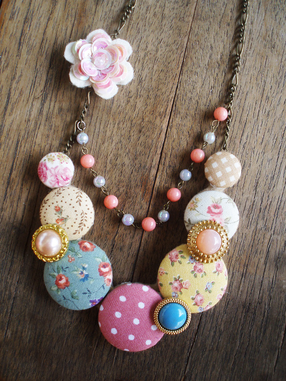 Fabric Button Necklace | I started making fabric-covered ...