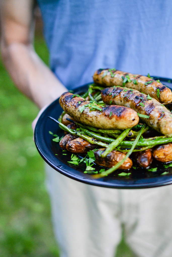 Grilled Sausage with Potatoes and Garlic Scapes | Things I Made Today
