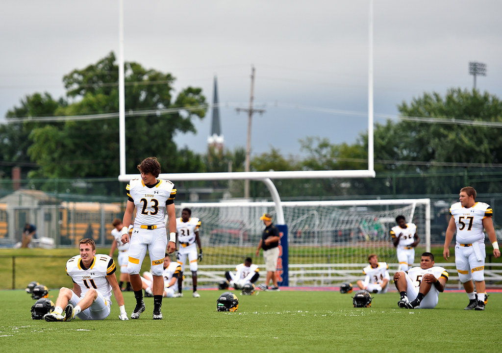 © 2016 by The York Daily Record/Sunday News. Red Lion football players warm up on the field before a YAIAA football game Saturday, Sept. 24, 2016, at Small Field in York.