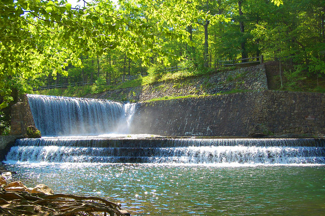 You can wander around the spillway at Douthat State Park in Virginia, there is a picnic area and playground nearby