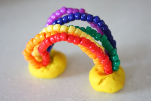 Beaded Rainbow with Playdough (Photo from I Can Teach My Child)