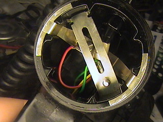 Monophone handset transmitter (microphone) interior showing contacts, on Automatic Electric model 80 upgrade conversion from Model 40