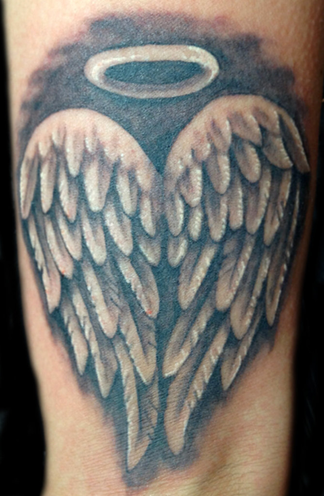 Memorial angel wings in heart shape | Custom Tattooing by ...
