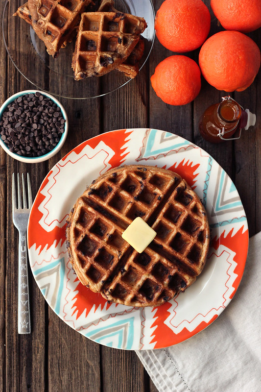 Spiced Orange Chocolate Chip Waffles (Gluten-free + Dairy-free) with Orange Spice Maple Syrup