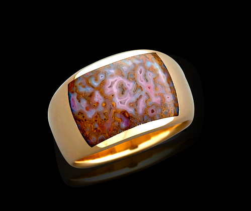 Rare pink gembone inlay in 14k