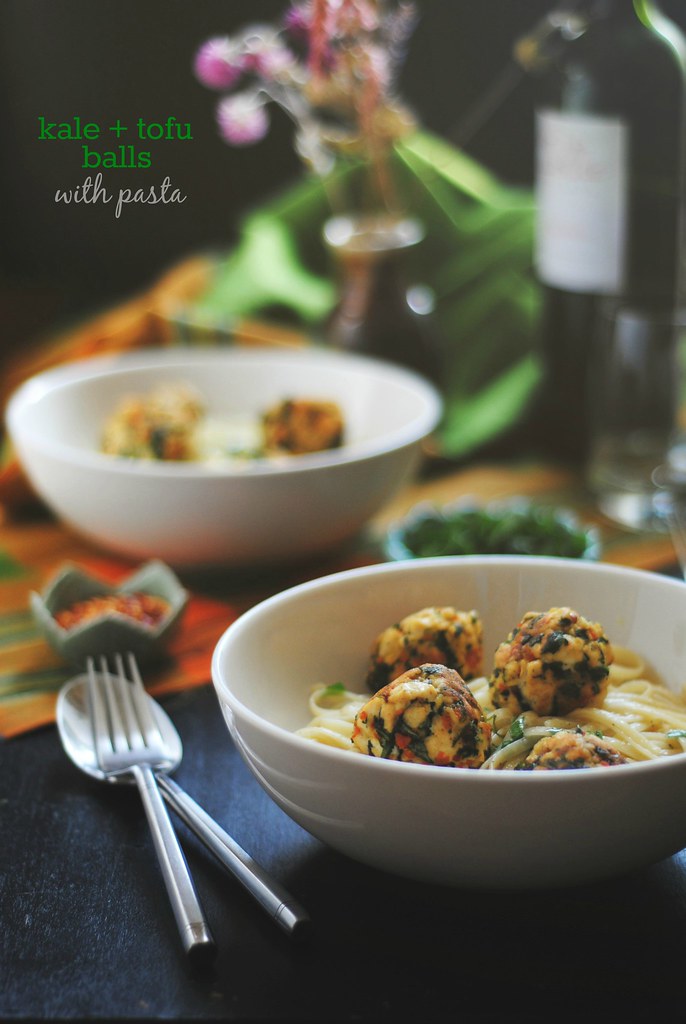 kale + tofu balls with pasta