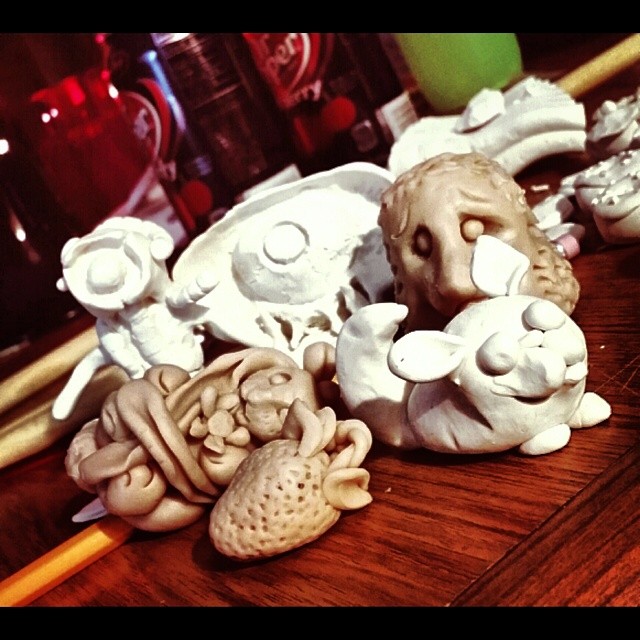 Our little creatures. @chainsaw_music #clay #sculptures #supersculpey #handmade #homemade #critters