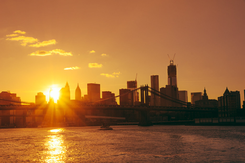 New York City Summer Sunset Skyline sunset. Summer in