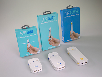 The Flip comes in three designs to cater to varying power needs. From left: Flip Duo (S$39), Flip Quad (S$59), Flip Power (S$69).