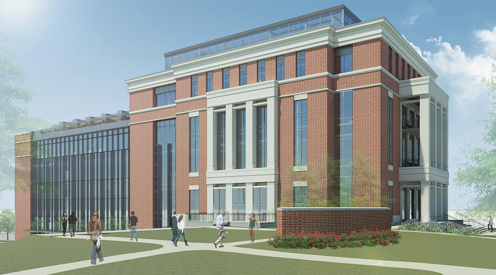 An artist’s rendering shows a new building that will be part of the Raymond J. Harbert College of Business.