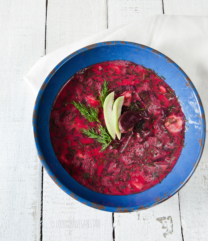 Chilled summer soup with young beetroots and yoghurt