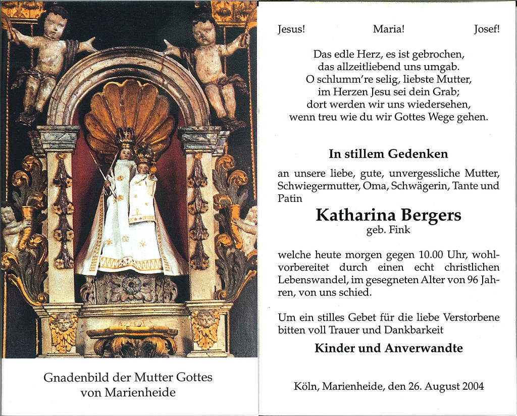Totenzettel Bergers, Katharina † 26.08.2004