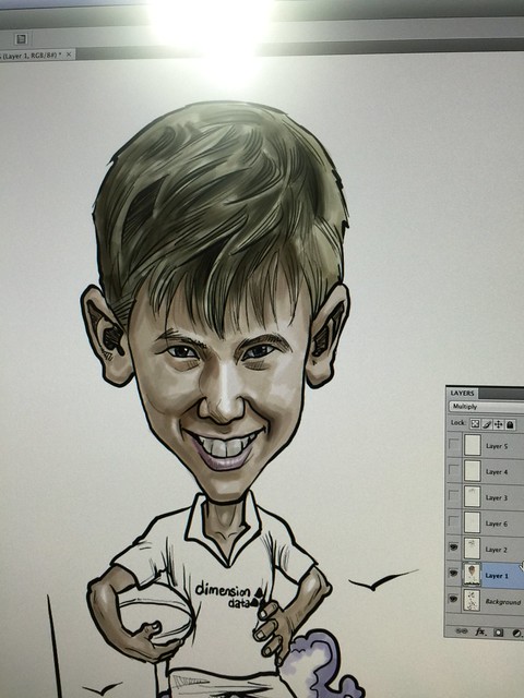 Rugby player digital caricature layering