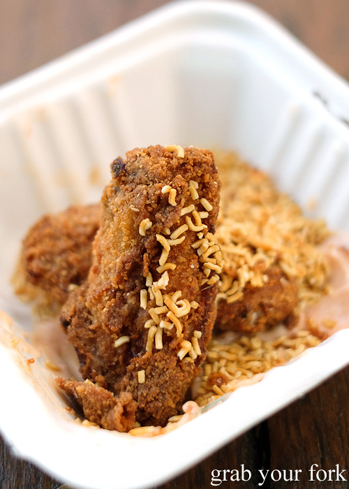Mamee fried chicken with Mamee noodles from Yang's Malaysian Food Truck in Sydney